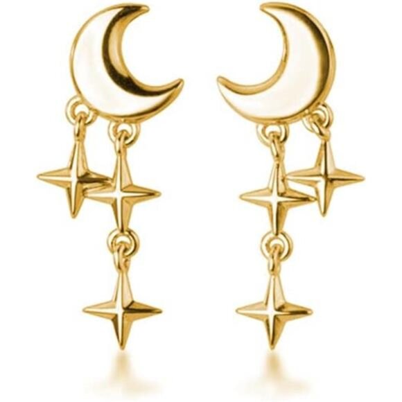 Anthropologie Jewelry - Star & Moon Stud Earrings – Rhodium/Gold Hypoallergenic